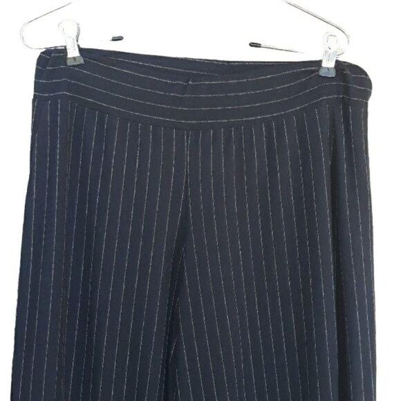 Larry Levine Pants Gaucho Stretch Cropped Wide Leg Pull On Striped Black Sz M - Picture 5 of 8